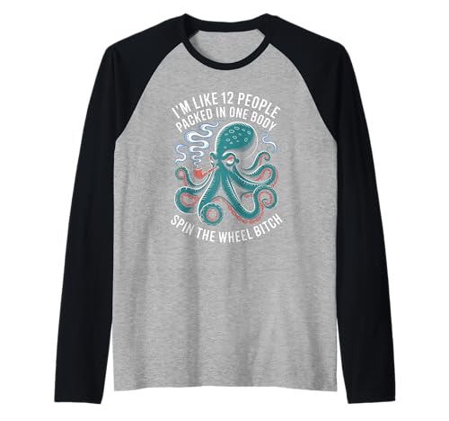 Lustiger Spruch Mehrere Persönlichkeiten Octopus Chaos Damen Herren Raglan von Sarcastic Cephalopod Humor Retro Pipe Joke Life