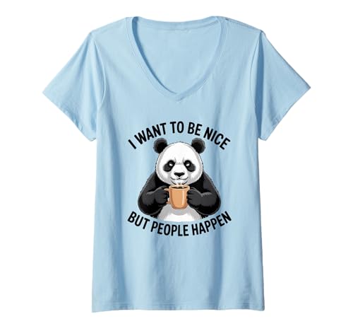 Damen Antisozialer Panda-Kaffee Introvertierte sarkastische Haltung T-Shirt mit V-Ausschnitt Damen Antisozialer Panda-Kaffee Introvertierte sarkastische Haltung T-Shirt mit V-Ausschnitt von Sarcastic Coffee Panda Mental Health Vibes