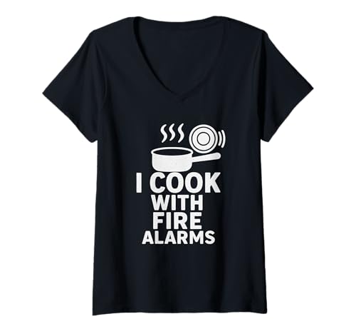 Damen I Cook With Fire Alarms Lustiges Küchenzitat T-Shirt mit V-Ausschnitt Damen I Cook With Fire Alarms Lustiges Küchenzitat T-Shirt mit V-Ausschnitt von Sarcastic Cooking Failures Culinary Chaos Humor