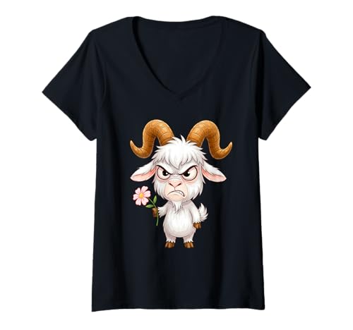 Damen Lustiges Grumpy Goat Farm Tier Design Geschenk Männer Frauen Kinder T-Shirt mit V-Ausschnitt Damen Lustiges Grumpy Goat Farm Tier Design Geschenk Männer Frauen Kinder T-Shirt mit V-Ausschnitt von Sarcastic Cute Crazy Baby Goat Graphic for Farmer