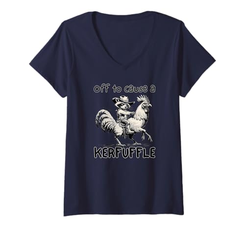 Damen Aus, um einen Kerfuffle Waschbär Hahn zu verursachen, schlechte Entscheidung, Spaß T-Shirt mit V-Ausschnitt Damen Aus, um einen Kerfuffle Waschbär Hahn zu verursachen, schlechte Entscheidung, Spaß T-Shirt mit V-Ausschnitt von Sarcastic Cute Funny Warning Trouble Coming CLR