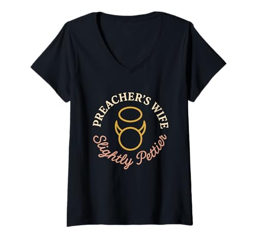 Damen Lustige Pastor's Wife Edgy Christian Humor Ministry Life T-Shirt mit V-Ausschnitt Damen Lustige Pastor's Wife Edgy Christian Humor Ministry Life T-Shirt mit V-Ausschnitt von Sarcastic Faith-Based Spouse Humor Ministry Edge