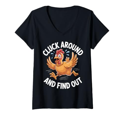Damen Lustiges Design Cluck Around And Find Out Funny Chicken Pun T-Shirt mit V-Ausschnitt Damen Lustiges Design Cluck Around And Find Out Funny Chicken Pun T-Shirt mit V-Ausschnitt von Sarcastic Farm Animal Humor for Angry Chicken Fans