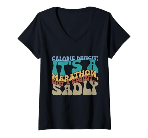 Damen Kaloriendefizit It's a Marathon not a Sprint... Leider T-Shirt mit V-Ausschnitt Damen Kaloriendefizit It's a Marathon not a Sprint... Leider T-Shirt mit V-Ausschnitt von Sarcastic Fitness Workout Motivation Calories Pun
