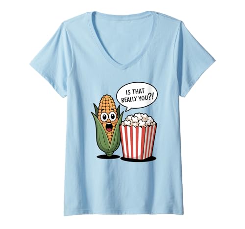 Damen Lustiges Mais-Popcorn-Zitat Humor T-Shirt mit V-Ausschnitt Damen Lustiges Mais-Popcorn-Zitat Humor T-Shirt mit V-Ausschnitt von Sarcastic Food Humor Funny Popcorn