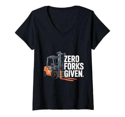 Damen Null Gabeln, lustiger Gabelstaplerfahrer T-Shirt mit V-Ausschnitt Damen Null Gabeln, lustiger Gabelstaplerfahrer T-Shirt mit V-Ausschnitt von Sarcastic Forklift Driver Warehouse Humor Gifts