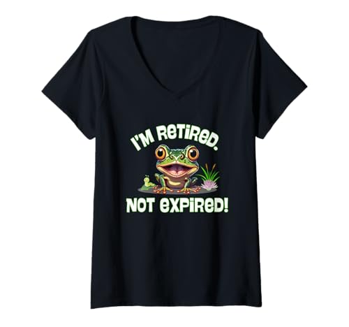 Damen Old Age I'm Retired Not Expired Toad Frog Humorous Fun T-Shirt mit V-Ausschnitt Damen Old Age I'm Retired Not Expired Toad Frog Humorous Fun T-Shirt mit V-Ausschnitt von Sarcastic Funny Cute Growing Old and Resting CLR