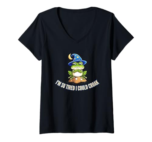 Damen I'm So Tired I Could Croak Still Tired From Yesterday Fun T-Shirt mit V-Ausschnitt Damen I'm So Tired I Could Croak Still Tired From Yesterday Fun T-Shirt mit V-Ausschnitt von Sarcastic Funny Cute Sleepy Toad Frog Resting CLR