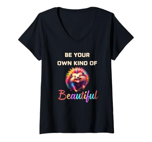 Damen Beautiful Be Your Own Art of Wild Colorful Porcupine Fun T-Shirt mit V-Ausschnitt Damen Beautiful Be Your Own Art of Wild Colorful Porcupine Fun T-Shirt mit V-Ausschnitt von Sarcastic Funny Sweet Cute Prickly CLR