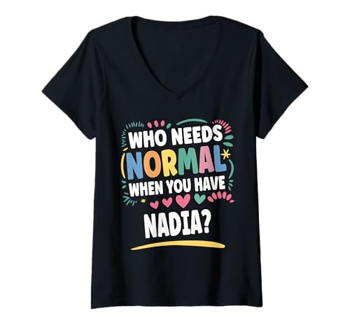 Damen Nadia Personalized Name Funny Cute Custom Nadia Name T-Shirt mit V-Ausschnitt von Sarcastic Gift For Women Gift For NADIA