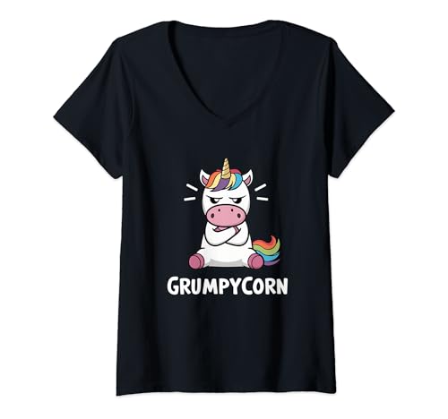 Damen Lustiges Einhorn Grumpycorn süßes und sarkastisches Regenbogen-Einhorn T-Shirt mit V-Ausschnitt Damen Lustiges Einhorn Grumpycorn süßes und sarkastisches Regenbogen-Einhorn T-Shirt mit V-Ausschnitt von Sarcastic Gift for Women Men Teens Unicorn Lover