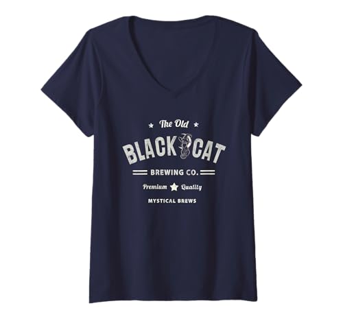Damen Lustige Schwarze Katze Hexe Brew Potions Elixiere Brewing Co Meme T-Shirt mit V-Ausschnitt von Sarcastic Halloween Wicca Broom Wizard Hat Company