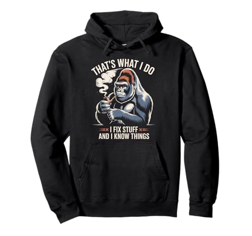 Lustiges Sprichwort Ich weiß Dinge Sarkasmus Gag Pun Gorilla Damen Herren Pullover Hoodie von Sarcastic Handyman Repair Joke Retro Ape Humor