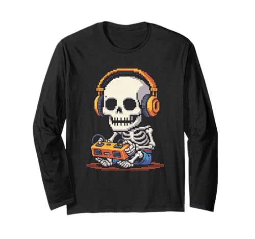 Lustiges Pixel Skelett Gamer Retro Gaming Humor Damen Herren Langarmshirt Lustiges Pixel Skelett Gamer Retro Gaming Humor Damen Herren Langarmshirt von Sarcastic Headphones Controller Arcade Geek Joke