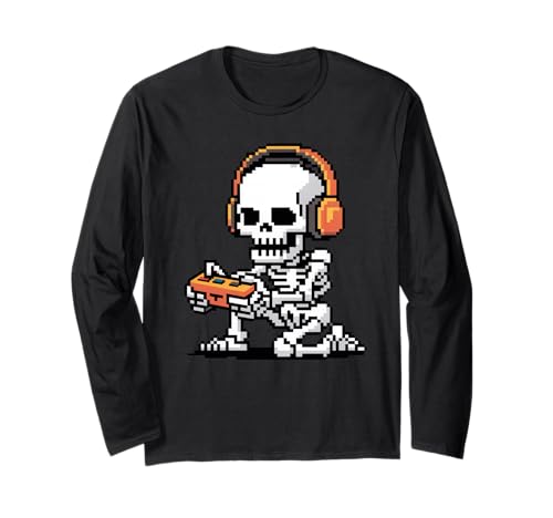 Lustiges Pixel Skelett Gamer Retro Gaming Humor Damen Herren Langarmshirt Lustiges Pixel Skelett Gamer Retro Gaming Humor Damen Herren Langarmshirt von Sarcastic Headphones Controller Arcade Geek Joke