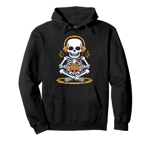 Lustiges Pixel Skelett Gamer Retro Gaming Humor Damen Herren Pullover Hoodie von Sarcastic Headphones Controller Arcade Geek Joke