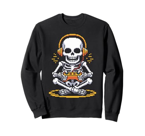Lustiges Pixel Skelett Gamer Retro Gaming Humor Damen Herren Sweatshirt von Sarcastic Headphones Controller Arcade Geek Joke