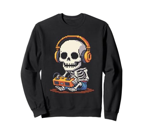 Lustiges Pixel Skelett Gamer Retro Gaming Humor Damen Herren Sweatshirt von Sarcastic Headphones Controller Arcade Geek Joke