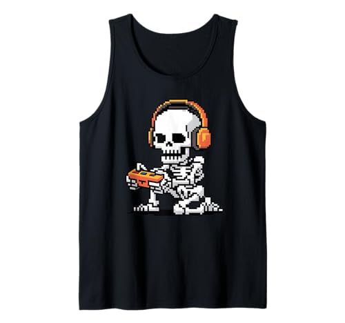 Lustiges Pixel Skelett Gamer Retro Gaming Humor Damen Herren Tank Top von Sarcastic Headphones Controller Arcade Geek Joke