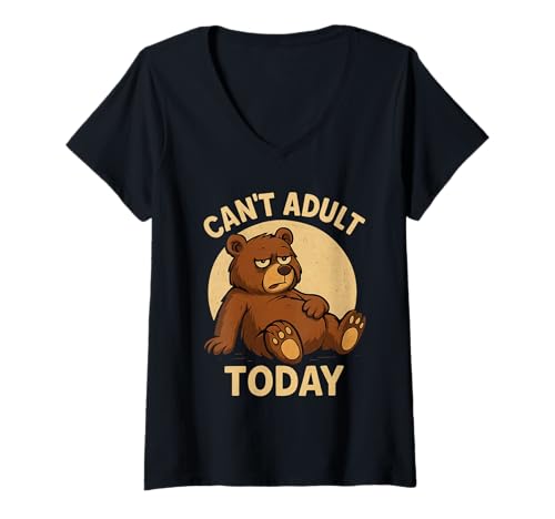 Damen Lustiger müder Bär Cartoon Retro Comic Kunst T-Shirt mit V-Ausschnitt Damen Lustiger müder Bär Cartoon Retro Comic Kunst T-Shirt mit V-Ausschnitt von Sarcastic Humor Bear Mood Vibes