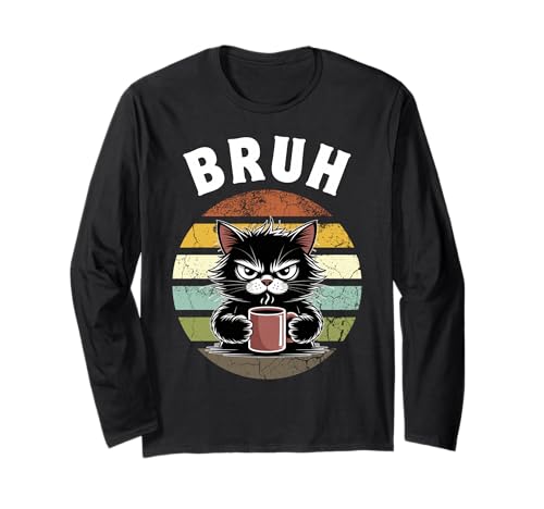 Lustige Katze Bruh Meme Grafik Teens Jungen Mädchen Männer Frauen Kinder Langarmshirt von Sarcastic Humor Cat Birthday Holiday Feline Fans