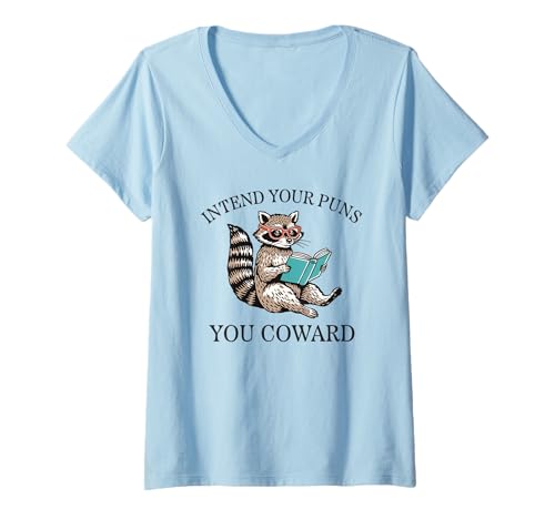 Damen Beabsichtigt eure Wortspiele Ihr Feiglinge Lustiger sarkastischer Waschbär T-Shirt mit V-Ausschnitt Damen Beabsichtigt eure Wortspiele Ihr Feiglinge Lustiger sarkastischer Waschbär T-Shirt mit V-Ausschnitt von Sarcastic Humor Intend Your Puns