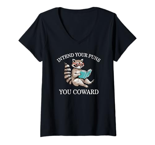 Damen Beabsichtigt eure Wortspiele Ihr Feiglinge Lustiger sarkastischer Waschbär T-Shirt mit V-Ausschnitt Damen Beabsichtigt eure Wortspiele Ihr Feiglinge Lustiger sarkastischer Waschbär T-Shirt mit V-Ausschnitt von Sarcastic Humor Intend Your Puns