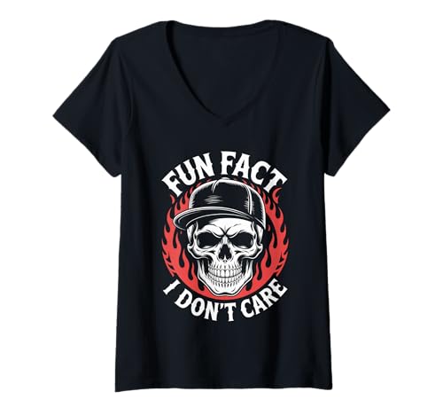 Damen Lustiger Spruch Fun Fact I Don't Care Skelett sarkastischer Witz T-Shirt mit V-Ausschnitt Damen Lustiger Spruch Fun Fact I Don't Care Skelett sarkastischer Witz T-Shirt mit V-Ausschnitt von Sarcastic Humor Men Friends Dad Rebel Joke Gag