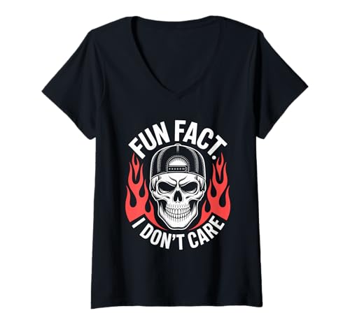Damen Lustiger Spruch Fun Fact I Don't Care Skelett sarkastischer Witz T-Shirt mit V-Ausschnitt Damen Lustiger Spruch Fun Fact I Don't Care Skelett sarkastischer Witz T-Shirt mit V-Ausschnitt von Sarcastic Humor Men Friends Dad Rebel Joke Gag