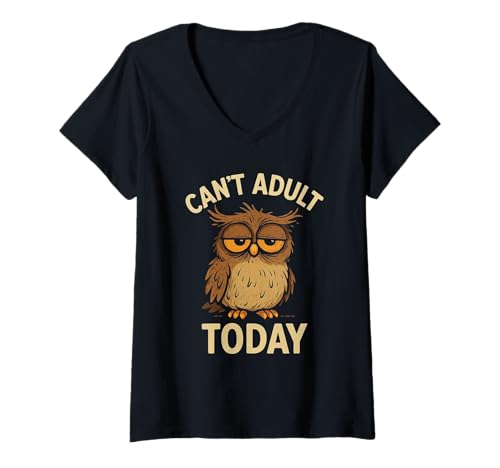 Damen Lustige, Faule Eule Cartoon Retro Comic Kunst T-Shirt mit V-Ausschnitt Damen Lustige, Faule Eule Cartoon Retro Comic Kunst T-Shirt mit V-Ausschnitt von Sarcastic Humor Owl Mood Vibes