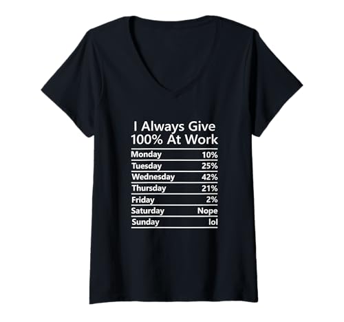 Damen I Always Give 100% at Work Lustiger Bürohumor T-Shirt mit V-Ausschnitt Damen I Always Give 100% at Work Lustiger Bürohumor T-Shirt mit V-Ausschnitt von Sarcastic Humor Work Life