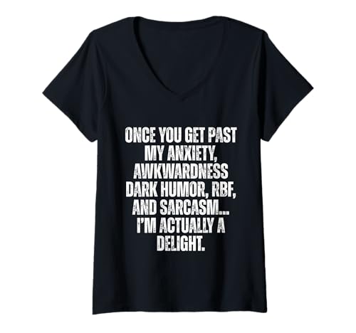 Damen Sobald du meine Angst, Unbeholfenheit, Humor, RBF, hinter dir hast T-Shirt mit V-Ausschnitt Damen Sobald du meine Angst, Unbeholfenheit, Humor, RBF, hinter dir hast T-Shirt mit V-Ausschnitt von Sarcastic Introvert Humor Dark Mood Expressions