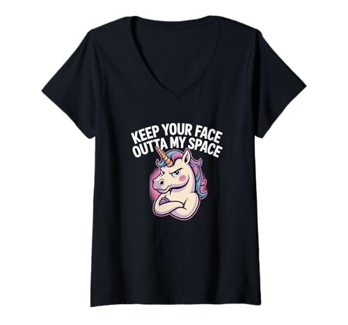 Damen Keep Your Face Outta My Space Lustiger sarkastischer Introvertierter T-Shirt mit V-Ausschnitt Damen Keep Your Face Outta My Space Lustiger sarkastischer Introvertierter T-Shirt mit V-Ausschnitt von Sarcastic Introvert Personal Space Attitude Gift