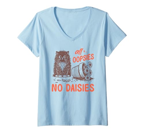 Damen Funny Oops Cat Knocks Over Plant Shirt No Daisies sarkastisch T-Shirt mit V-Ausschnitt Damen Funny Oops Cat Knocks Over Plant Shirt No Daisies sarkastisch T-Shirt mit V-Ausschnitt von Sarcastic Lazy Cat Humor Vibes Funny Quote Shirts