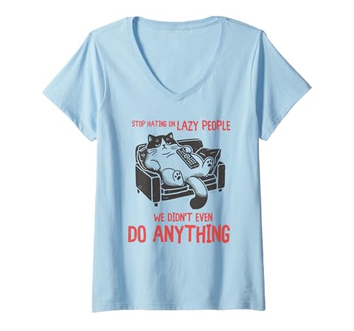 Damen Lazy Cat on Couch Lustiger sarkastischer Humor Spruch Chill Days T-Shirt mit V-Ausschnitt Damen Lazy Cat on Couch Lustiger sarkastischer Humor Spruch Chill Days T-Shirt mit V-Ausschnitt von Sarcastic Lazy Cat Humor Vibes Funny Quote Shirts