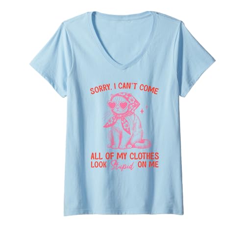 Damen Lustige Katze mit Schal und Brille "Sorry I Can't Come ... T-Shirt mit V-Ausschnitt Damen Lustige Katze mit Schal und Brille "Sorry I Can't Come ... T-Shirt mit V-Ausschnitt von Sarcastic Lazy Cat Humor Vibes Funny Quote Shirts