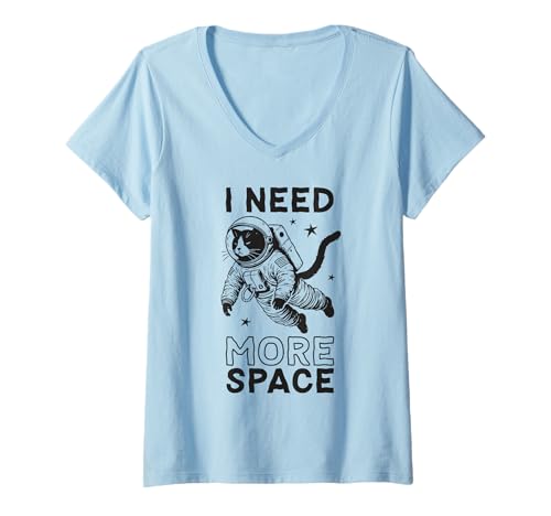 Damen Lustiges Katzen-Astronauten-Shirt "I Need More Space" Galaxie Humor T-Shirt mit V-Ausschnitt Damen Lustiges Katzen-Astronauten-Shirt "I Need More Space" Galaxie Humor T-Shirt mit V-Ausschnitt von Sarcastic Lazy Cat Humor Vibes Funny Quote Shirts