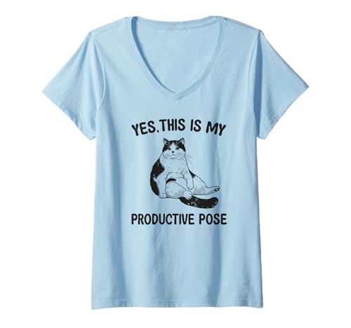 Damen Lustiges Katzen-Shirt "Yes This Is My Productive Pose" Lazy Humor T-Shirt mit V-Ausschnitt Damen Lustiges Katzen-Shirt "Yes This Is My Productive Pose" Lazy Humor T-Shirt mit V-Ausschnitt von Sarcastic Lazy Cat Humor Vibes Funny Quote Shirts