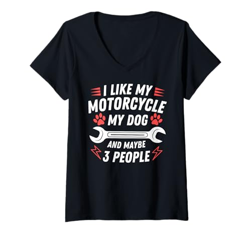 Damen Lustiger Motorrad-Hundehumor Hundeliebhaber T-Shirt mit V-Ausschnitt Damen Lustiger Motorrad-Hundehumor Hundeliebhaber T-Shirt mit V-Ausschnitt von Sarcastic Motorcycle Dog Owner Quote