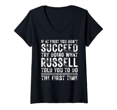 Damen Funny If At First You Don't Succeed Birthday Russell Idea T-Shirt mit V-Ausschnitt von Sarcastic Name If At First You Don't Succeed Store