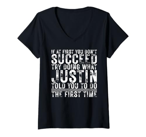 Damen Funny Justin If At First You Don't Succeed Birthday Justin T-Shirt mit V-Ausschnitt Damen Funny Justin If At First You Don't Succeed Birthday Justin T-Shirt mit V-Ausschnitt von Sarcastic Name If At First You Don't Succeed Store