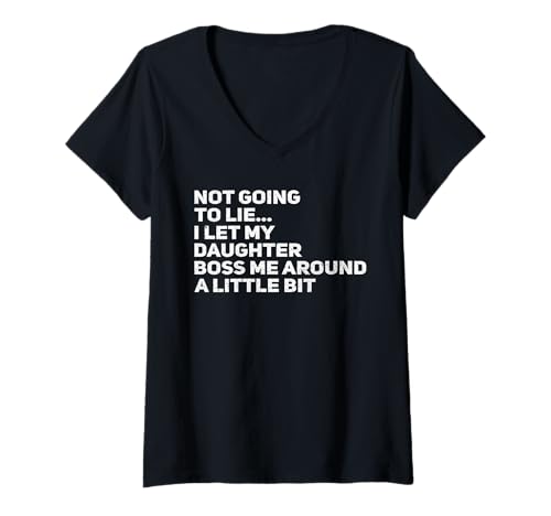 Damen Mädchen Papa Lustiger Vatertag Tochter Chef Papa Around Humor T-Shirt mit V-Ausschnitt von Sarcastic Parenting Apparel Father Daughter Shop