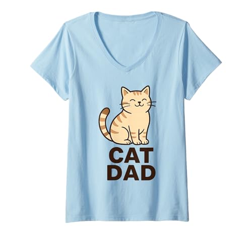 Damen Cat Dad Chubby Cream Kitty-Grafik, niedlich T-Shirt mit V-Ausschnitt von Sarcastic Pet Owner