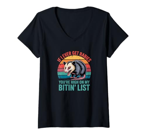 Damen Lustiges Opossum „Wenn ich jemals Tollwut bekomme“ -Liste T-Shirt mit V-Ausschnitt Damen Lustiges Opossum „Wenn ich jemals Tollwut bekomme“ -Liste T-Shirt mit V-Ausschnitt von Sarcastic Possum Humor