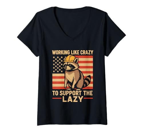 Damen Working Like Crazy to Support The Lazy Construction Worker T-Shirt mit V-Ausschnitt Damen Working Like Crazy to Support The Lazy Construction Worker T-Shirt mit V-Ausschnitt von Sarcastic Raccoon Coffee Work Humor