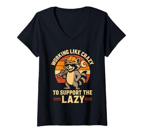 Damen Working Like Crazy to Support The Lazy Construction Worker T-Shirt mit V-Ausschnitt Damen Working Like Crazy to Support The Lazy Construction Worker T-Shirt mit V-Ausschnitt von Sarcastic Raccoon Coffee Work Humor
