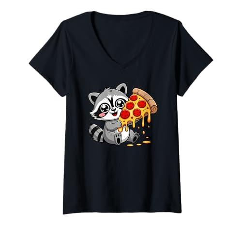 Damen Lustiges süßes Waschbär-Tier-Pizza-Liebhaber-Design, Geschenk für Männer und Frauen T-Shirt mit V-Ausschnitt Damen Lustiges süßes Waschbär-Tier-Pizza-Liebhaber-Design, Geschenk für Männer und Frauen T-Shirt mit V-Ausschnitt von Sarcastic Raccoon Trash Panda Whimsical Graphic