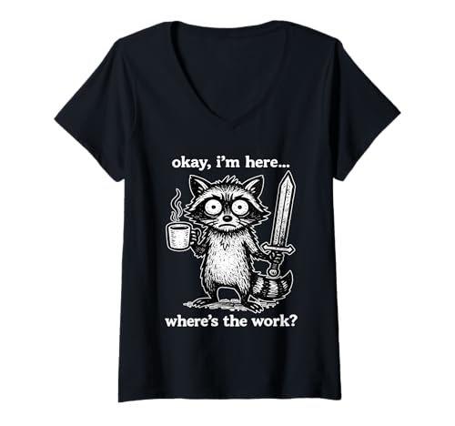Damen Lustiger sarkastischer Waschbär Kaffee Arbeit Grafik T-Shirt mit V-Ausschnitt Damen Lustiger sarkastischer Waschbär Kaffee Arbeit Grafik T-Shirt mit V-Ausschnitt von Sarcastic Raccoon Work Humor Collection