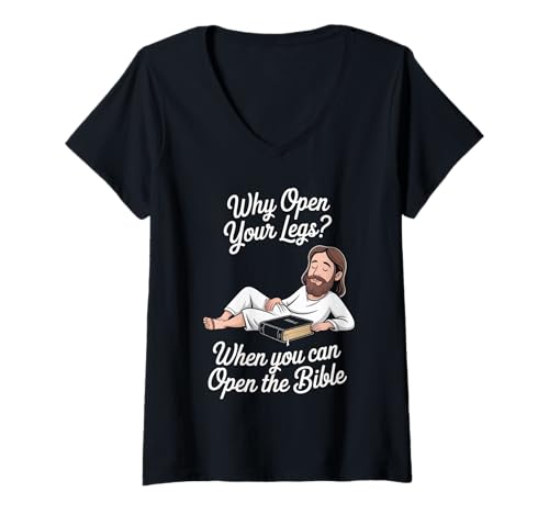 Damen Funny Open The Bible Christian Faith Humor Spruch Erwachsene Witz T-Shirt mit V-Ausschnitt Damen Funny Open The Bible Christian Faith Humor Spruch Erwachsene Witz T-Shirt mit V-Ausschnitt von Sarcastic Religious Jesus Believer Spiritual Joke