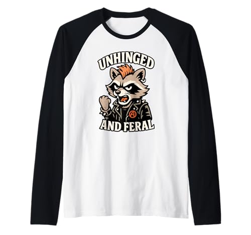 Unhinged and Feral Lustiges Waschbär-Design, Geschenk für Männer, Frauen, Kinder Raglan von Sarcastic Retro Raccoon Trash Panda Animal Graphic